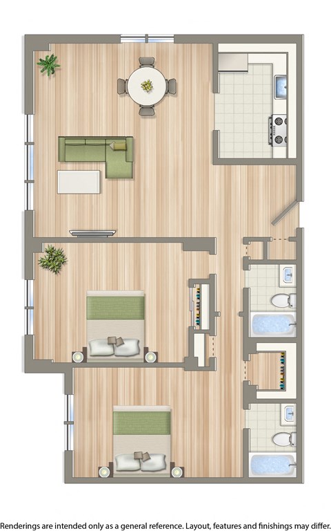 Floor plan for 2 beds, 2 baths, 1234 sqft